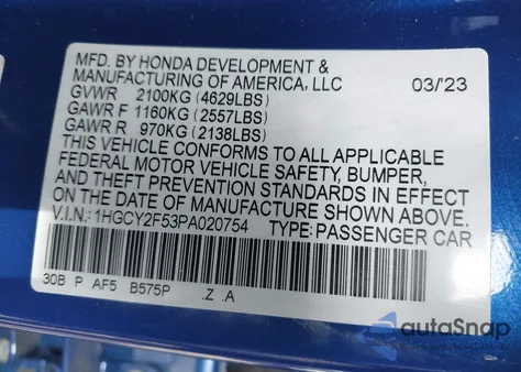 2023 Honda Accord Hybrid Sport z USA, uszkodzony, nr VIN 1HGCY2F53PA020754